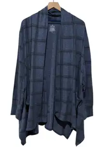 Cuddl Duds Comfortwear Plaid Open Cardigan Women Size 2X Blue Pockets Fleece