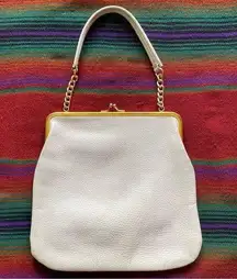 VTG 60’s  Cowhide white Leather handbag! Gold hardware. Snap closure.