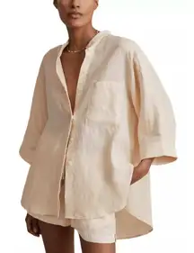 Reiss Winona Linen Relaxed Sleeve Blouse Cream Size 4