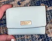 Small Card Case Light Blue Crosshatched Leather