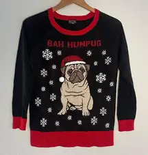 Well Worn Bah Humpug Holiday Ugly Christmas Sweater Dog Pug Tacky Party