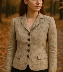 Le Suite Blazer Womans size L‎ Taupe Floral Brocade Blazer with Tortoise Casual