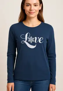 Life Is Good Women's Blue Love Snowflake Long Sleeve Tee
