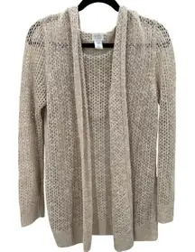 Sigrid Olsen Beige Open Knit Hooded Cardigan Sweater Lightweight Linen Cotton M