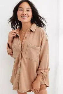 Aerie LumberJane Toasty Brown Button Down Fleece Shirt Shacket Jacket Medium