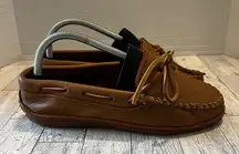 Minnetonka Moccasin 490 Women's Moosehide Hardsole Brown Size 9.5 Pebbled
