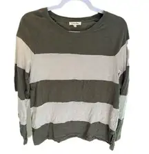 Women's Small Cream and Olive Color Block Long Sleeve Top​