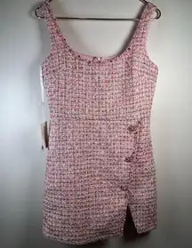 NWT Pink Tweed Rhinestone and Pearl Detail Mini Dress Size Medium