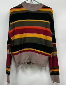 Anthropology Striped bright Multicolor Sweater frayed hemline size M