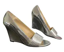 Michael Michael Kors Shoes Womens Size 9.5 Silver Metallic Wedge Heels Open Toe