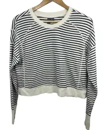 Sweaty Betty Breton Striped After Class Top Sweatshirt XS Cream Black Cropped