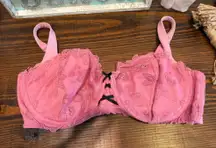 CACIQUE UNLINED BALCONETTE BRA UNDERWIRE MESH LINING SIZE 44 DDD Pink Black Bow