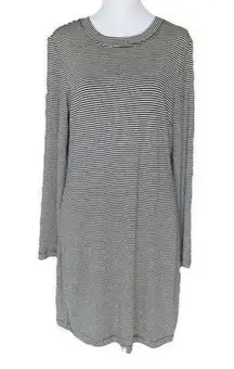 Trina Turk Black & White Striped Long Sleeve Lined T-Shirt Dress Size Small