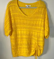 Simply Noelle Yellow Short Sleeve‎ Crochet Style Sweater Size Large