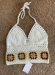 Emory Park‎ Crochet Boho Festival Granny Square Halter Tank Top Shirt Small NEW