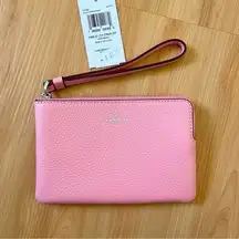 Coach Silver/ Flower Pink Corner Zip Wristlet #CP483