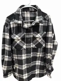 Member's Mark Women's Plaid Shacket Black & White Size L Button-Up