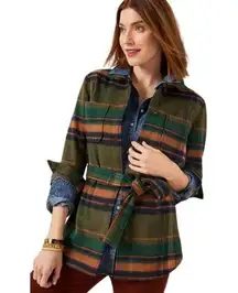 Talbots  Plaid Belted Shirt Jacket Size XL Wool‎ Blend Woven Flannel Shacket