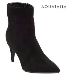 $475 Aquatalia Marabella Suede Bootie Black POINTY TOE STILETTO SOCK 8.5