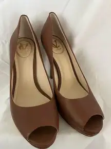 Italian made Vero Cuoio brown soft leather signature open toe heels, 9.5M Dressy