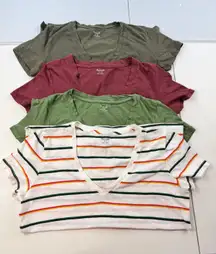 Madewell XS V-Neck T-Shirt Bundle (4 shirts) Olive Red‎ Striped Casual