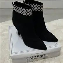 Caparros Black Suede Rhinestone Elle Ankle Booties