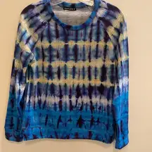 David Cline Bold Hacci Crew Neck Sweater Blue Yellow Pink Acid Tie Dye Size S