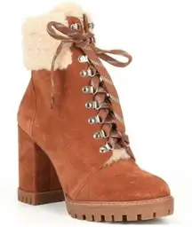 Gianni Bini Sight See Suede Shearling Lug Sole Booties Size 6.5 Hiker Platform