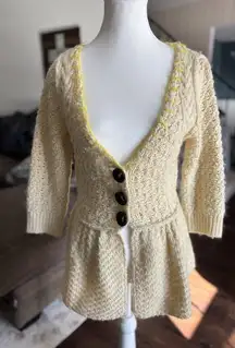 Free‎ People Womens Beige Knit Long Sleeve Top Button Wool Sweater Size Small