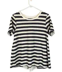 Sanctuary Navy Blue & White Striped Split Back Short Sleeve Blouse Women Sz S