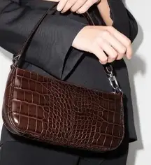 New BY FAR Rachel Nutella Croco Embossed Shoulder Bag