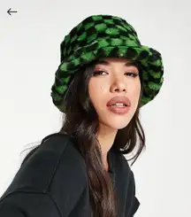 Green Check Fuzzy Bucket Hat