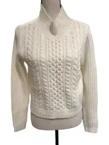 Loft Cable chunky Knit Cropped Sweater Nylon Acrylic Wool Mock Neck White S NWT