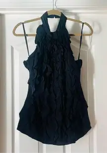 Black Silk Ruffled Halter Neck Tank Top