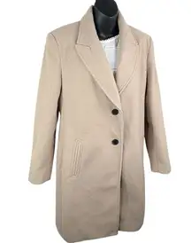 Preppy Academia Zara Soft Camel Two Button Front Coat Women’s L Midi Fall Winter
