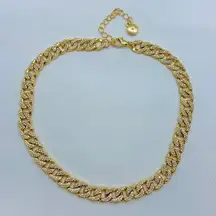necklace with iced crystal curb chain in gold tone choker chain length 15”