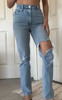 Abercrombie and fitch light wash high waisted straight leg ripped jeans US 25
