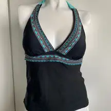 XS black/teal tankini halter tie swimsuit top