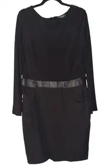 Lauren Ralph Lauren Black Long Sleeve Faux Leather Trim Dress‎ Size 14