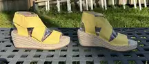 Eileen Fisher Willow Tumbled‎ Leather Wedge Espadrille Size 8 yellow