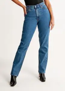 NWT Abercrombie & Fitch The 90's Straight Ultra High Rise Blue Wash Size 24 Long