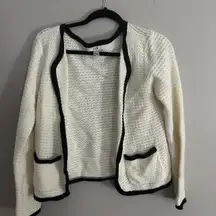 White Sweater Cardigan With Black Trim