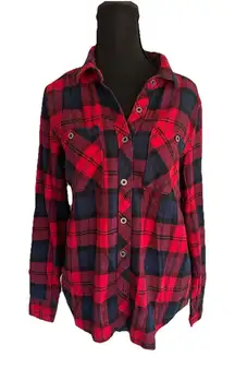 LA HEARTS PacSun Womens Blue Red Plaid Button Up Flannel Shirt Top Sz M