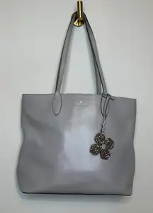 KATE SPADE New York Kerri Medium Taupe Leather Tote Shoulder Bag Flower Charm