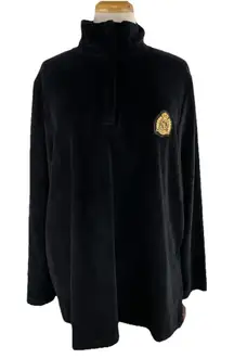 Lauren Ralph Lauren Sz 1X Black Velvet Velour Track Top 1/4 Zip Pullover Crest