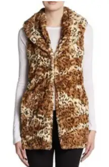 Alice+Olivia faux fur long vest jacket leopard sz XS S