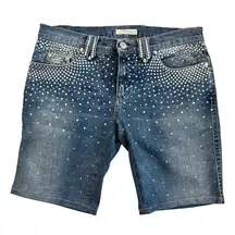 Blumarine US 4 Swarovski Crystal Embellished‎ Denim Shorts Logo Plaque Vintage