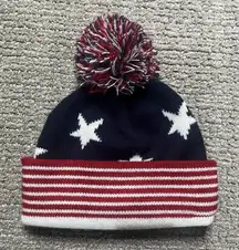 Old‎ Navy Stars & Stripes Red White Blue American US Flag Beanie Pompom Hat