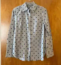 Talbots  Long Sleeve Shirt Button Down Top Gray Blue Polka Dot Dots Size XS