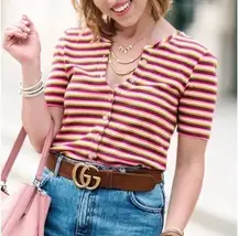 Maeve Anthropologie Ribbed Stripped Button Top